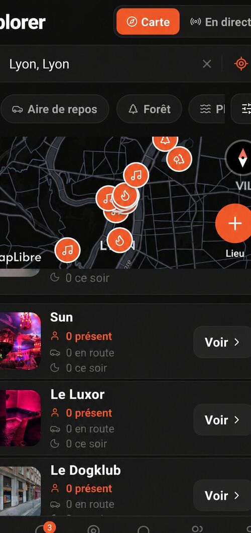Lieux de rencontre et de cruising en direct